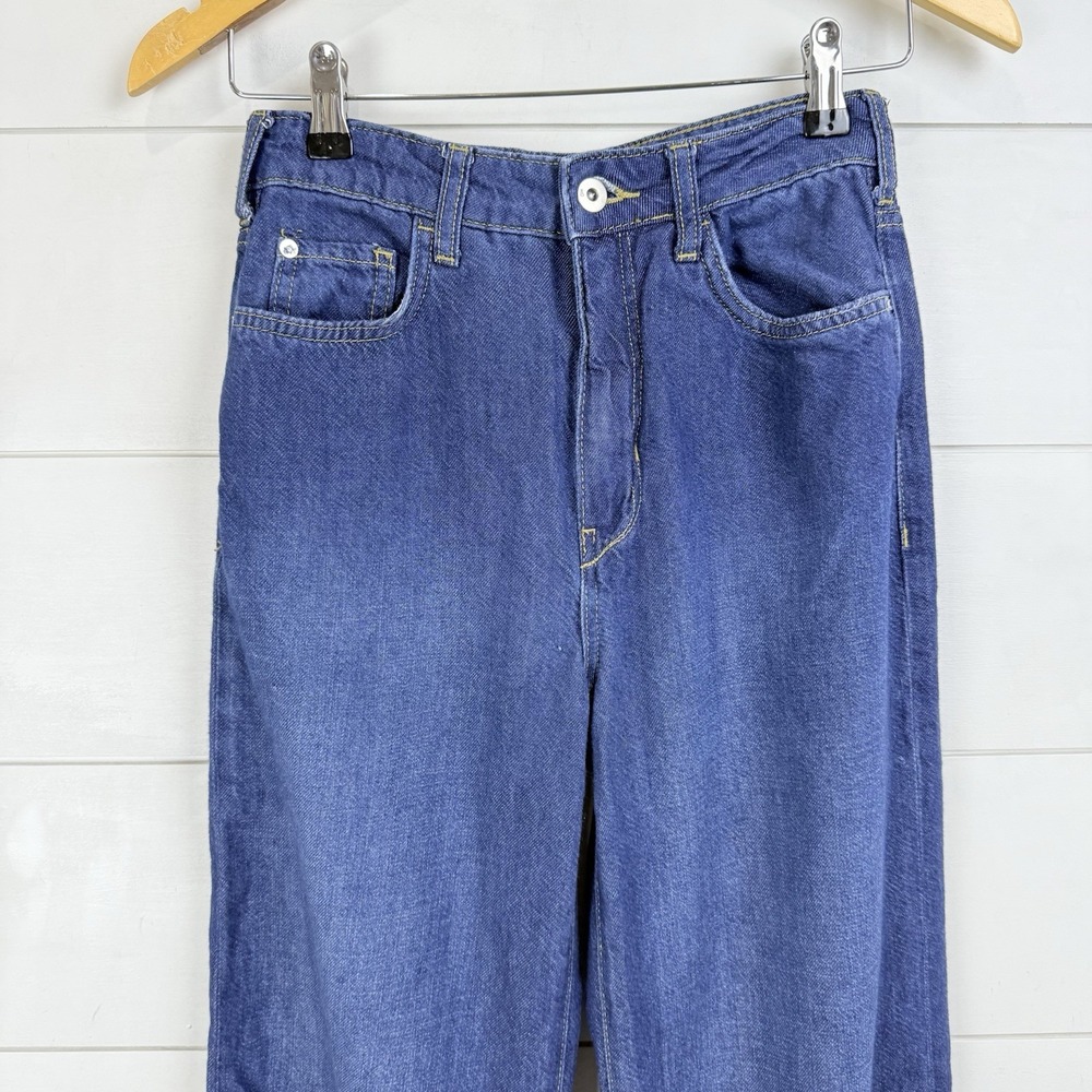 Pilcro Wide-Leg Flare Jeans in Dark Blue Denim - Picture 3 of 16